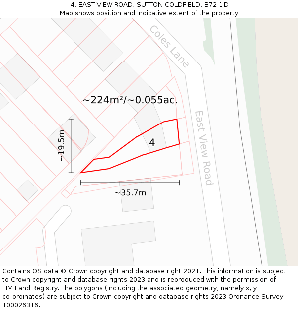 4, EAST VIEW ROAD, SUTTON COLDFIELD, B72 1JD: Plot and title map