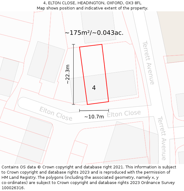 4, ELTON CLOSE, HEADINGTON, OXFORD, OX3 8FL: Plot and title map