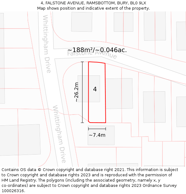 4, FALSTONE AVENUE, RAMSBOTTOM, BURY, BL0 9LX: Plot and title map