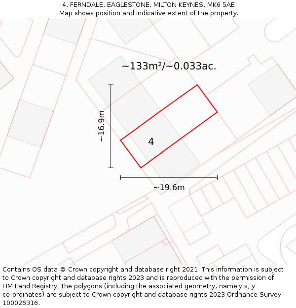 4, FERNDALE, EAGLESTONE, MILTON KEYNES, MK6 5AE: Plot and title map