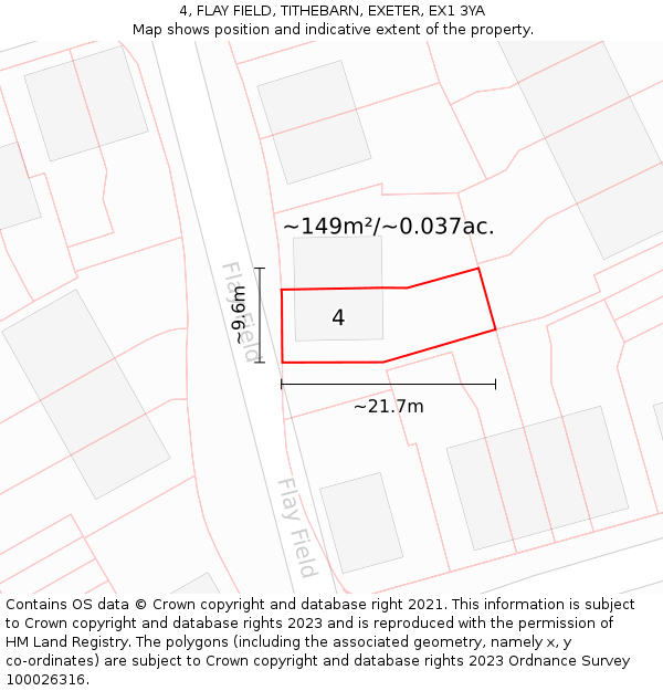 4, FLAY FIELD, TITHEBARN, EXETER, EX1 3YA: Plot and title map
