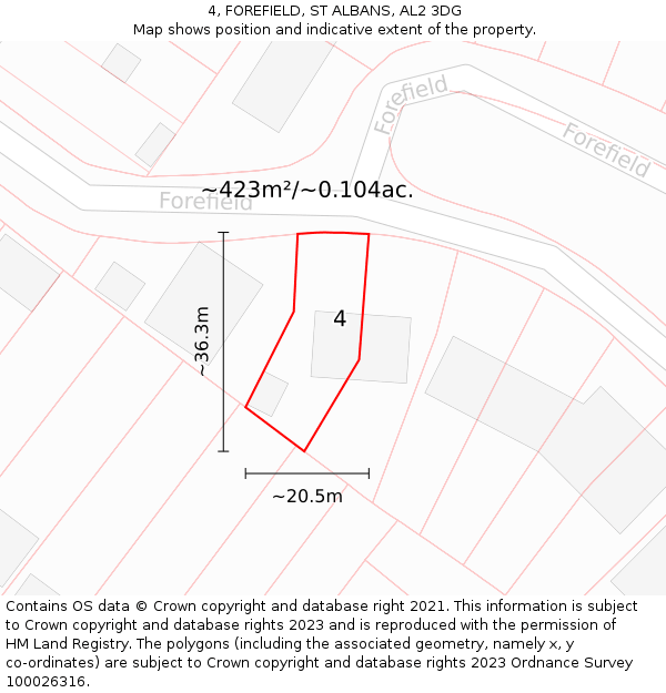 4, FOREFIELD, ST ALBANS, AL2 3DG: Plot and title map