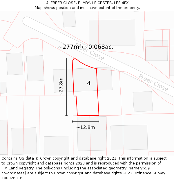 4, FREER CLOSE, BLABY, LEICESTER, LE8 4FX: Plot and title map