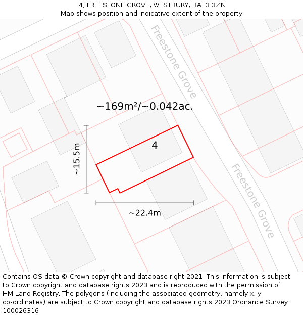 4, FREESTONE GROVE, WESTBURY, BA13 3ZN: Plot and title map