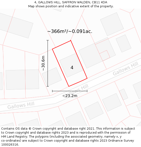 4, GALLOWS HILL, SAFFRON WALDEN, CB11 4DA: Plot and title map