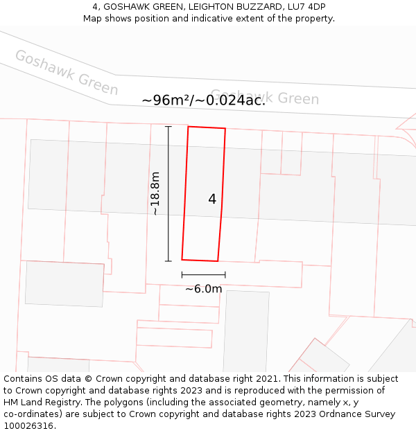 4, GOSHAWK GREEN, LEIGHTON BUZZARD, LU7 4DP: Plot and title map