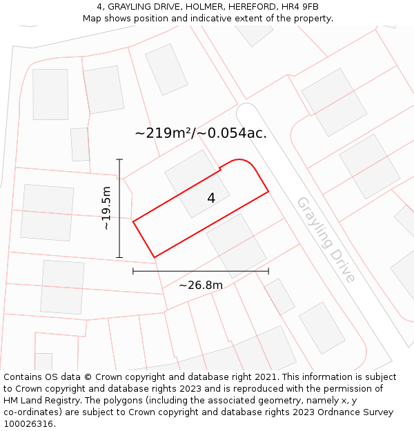 4, GRAYLING DRIVE, HOLMER, HEREFORD, HR4 9FB: Plot and title map
