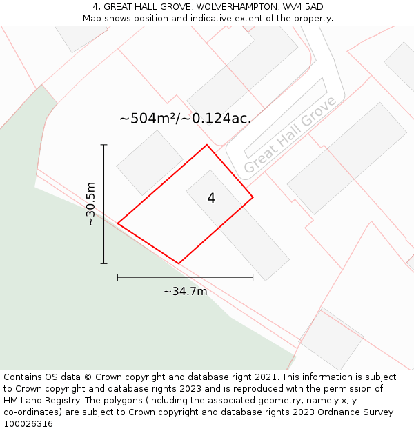 4, GREAT HALL GROVE, WOLVERHAMPTON, WV4 5AD: Plot and title map