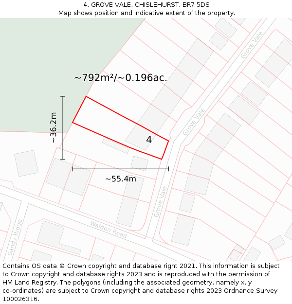 4, GROVE VALE, CHISLEHURST, BR7 5DS: Plot and title map