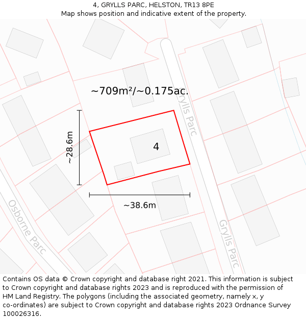 4, GRYLLS PARC, HELSTON, TR13 8PE: Plot and title map