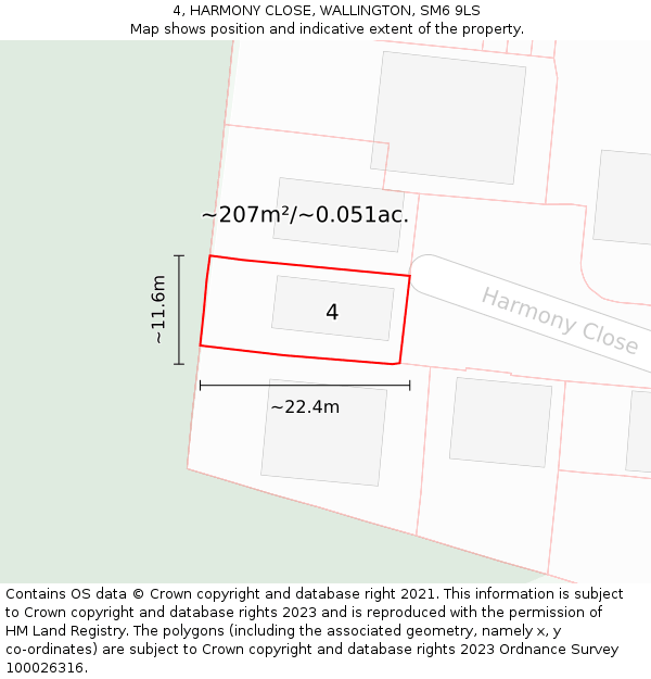 4, HARMONY CLOSE, WALLINGTON, SM6 9LS: Plot and title map