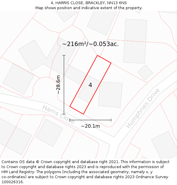 4, HARRIS CLOSE, BRACKLEY, NN13 6NS: Plot and title map