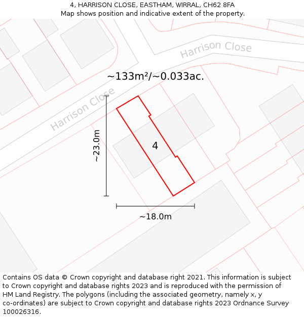 4, HARRISON CLOSE, EASTHAM, WIRRAL, CH62 8FA: Plot and title map