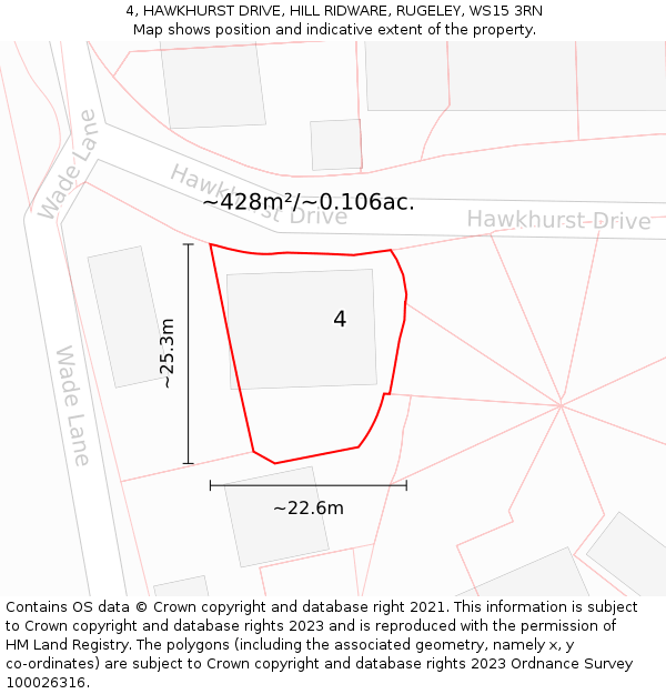 4, HAWKHURST DRIVE, HILL RIDWARE, RUGELEY, WS15 3RN: Plot and title map
