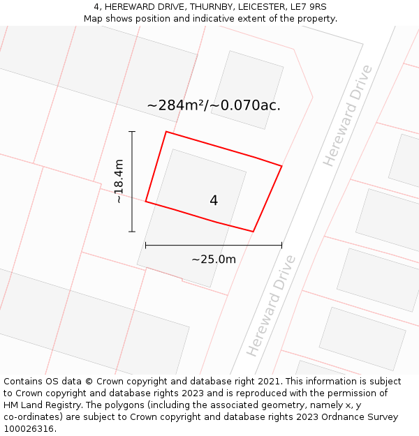 4, HEREWARD DRIVE, THURNBY, LEICESTER, LE7 9RS: Plot and title map