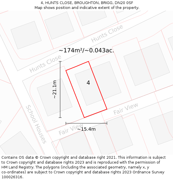 4, HUNTS CLOSE, BROUGHTON, BRIGG, DN20 0SF: Plot and title map