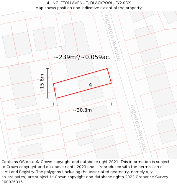 4, INGLETON AVENUE, BLACKPOOL, FY2 0DX: Plot and title map