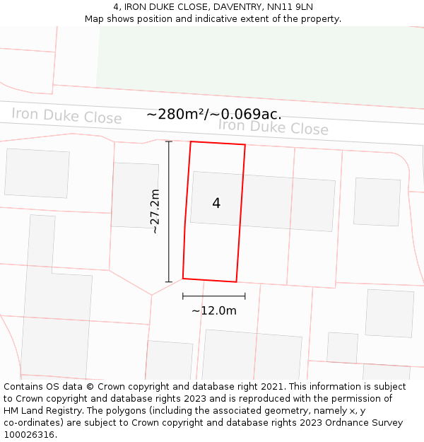 4, IRON DUKE CLOSE, DAVENTRY, NN11 9LN: Plot and title map