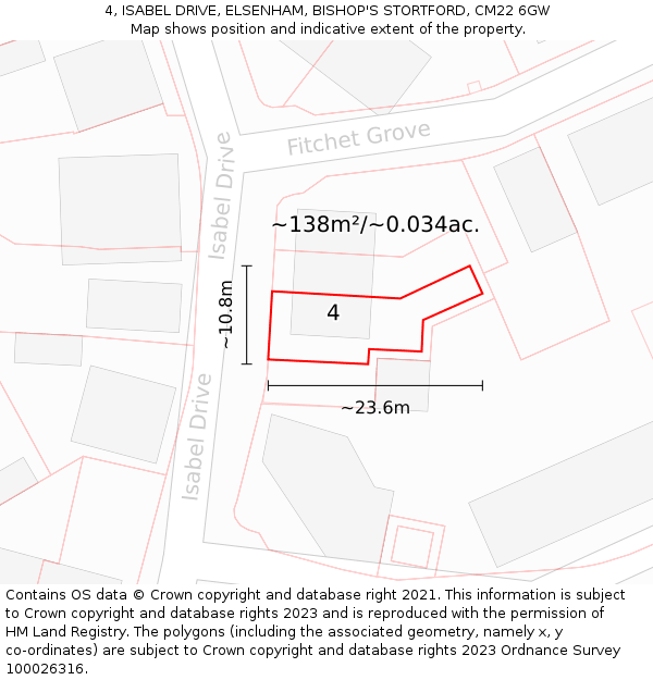 4, ISABEL DRIVE, ELSENHAM, BISHOP'S STORTFORD, CM22 6GW: Plot and title map