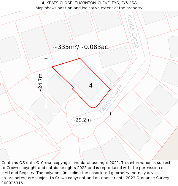4, KEATS CLOSE, THORNTON-CLEVELEYS, FY5 2SA: Plot and title map