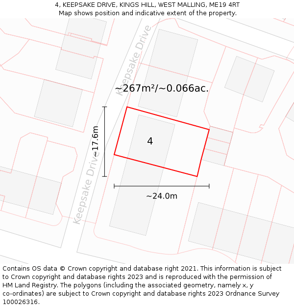 4, KEEPSAKE DRIVE, KINGS HILL, WEST MALLING, ME19 4RT: Plot and title map