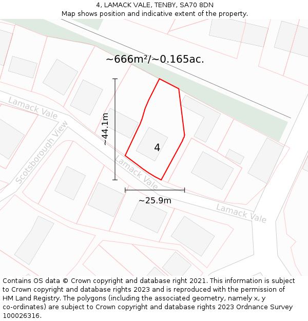 4, LAMACK VALE, TENBY, SA70 8DN: Plot and title map