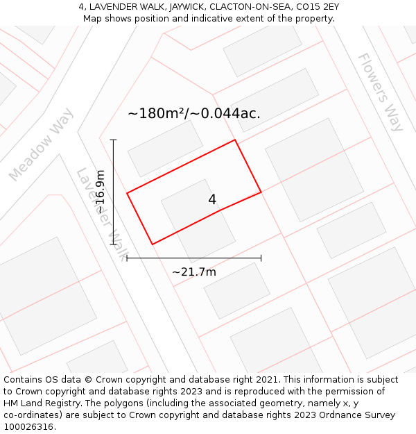 4, LAVENDER WALK, JAYWICK, CLACTON-ON-SEA, CO15 2EY: Plot and title map