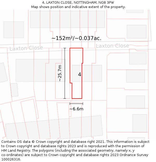 4, LAXTON CLOSE, NOTTINGHAM, NG8 3PW: Plot and title map