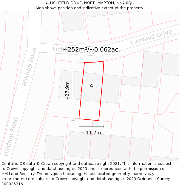 4, LICHFIELD DRIVE, NORTHAMPTON, NN4 0QU: Plot and title map