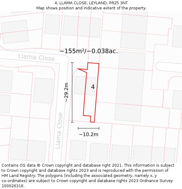 4, LLAMA CLOSE, LEYLAND, PR25 3NT: Plot and title map