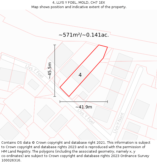 4, LLYS Y FOEL, MOLD, CH7 1EX: Plot and title map