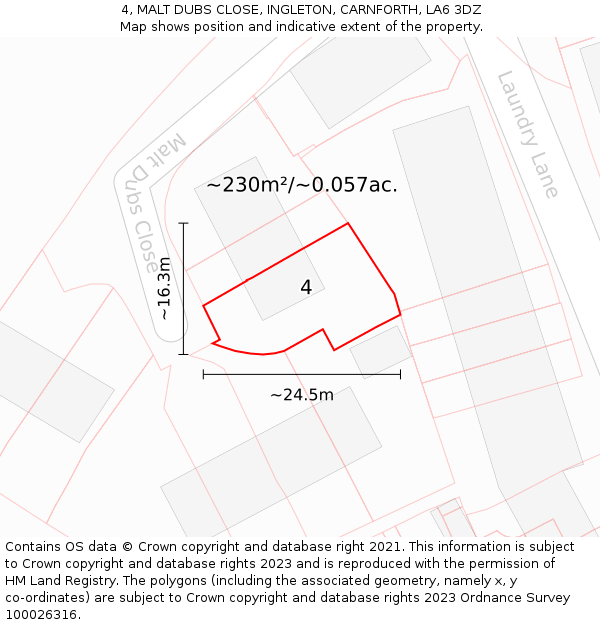 4, MALT DUBS CLOSE, INGLETON, CARNFORTH, LA6 3DZ: Plot and title map
