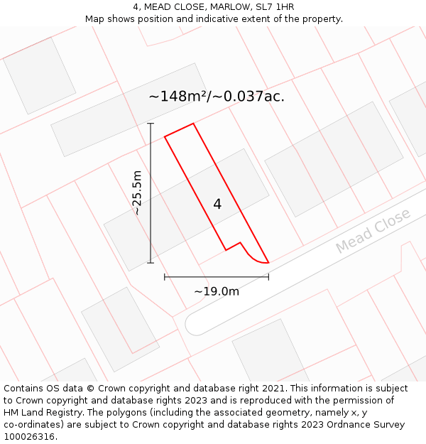 4, MEAD CLOSE, MARLOW, SL7 1HR: Plot and title map