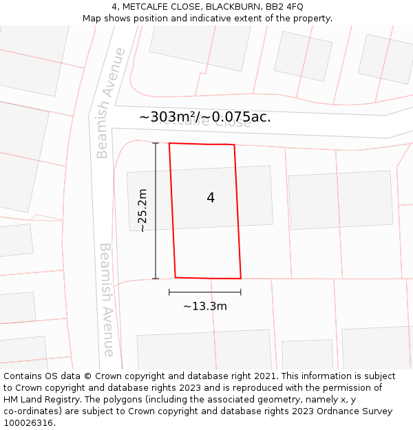 4, METCALFE CLOSE, BLACKBURN, BB2 4FQ: Plot and title map