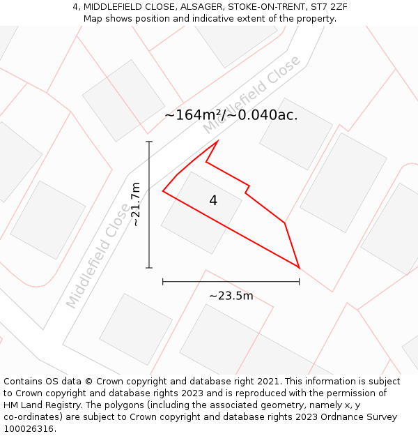 4, MIDDLEFIELD CLOSE, ALSAGER, STOKE-ON-TRENT, ST7 2ZF: Plot and title map