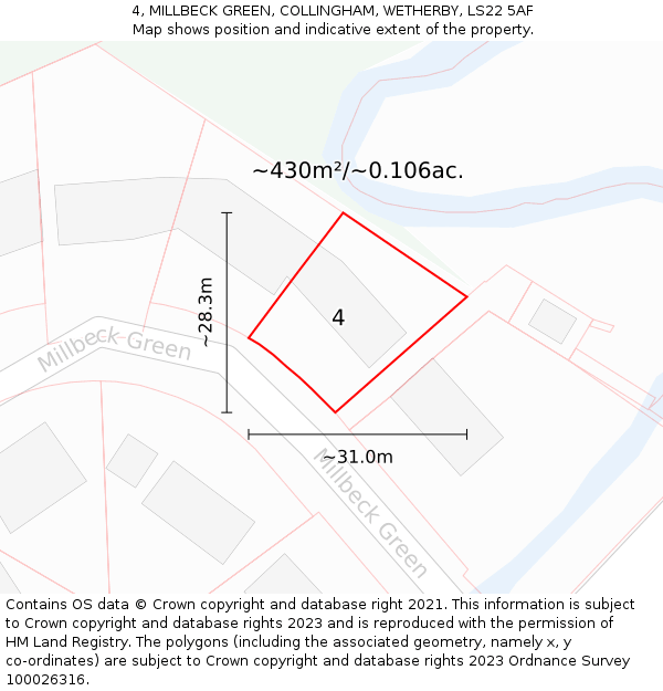4, MILLBECK GREEN, COLLINGHAM, WETHERBY, LS22 5AF: Plot and title map