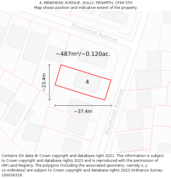 4, MINEHEAD AVENUE, SULLY, PENARTH, CF64 5TH: Plot and title map