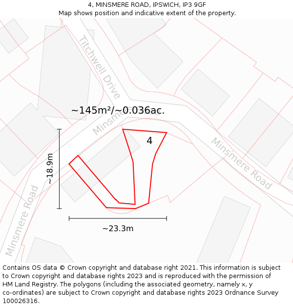 4, MINSMERE ROAD, IPSWICH, IP3 9GF: Plot and title map