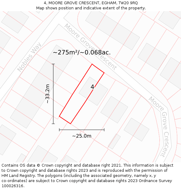 4, MOORE GROVE CRESCENT, EGHAM, TW20 9RQ: Plot and title map