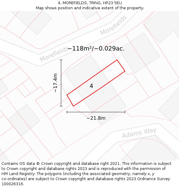 4, MOREFIELDS, TRING, HP23 5EU: Plot and title map