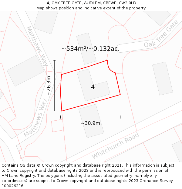 4, OAK TREE GATE, AUDLEM, CREWE, CW3 0LD: Plot and title map