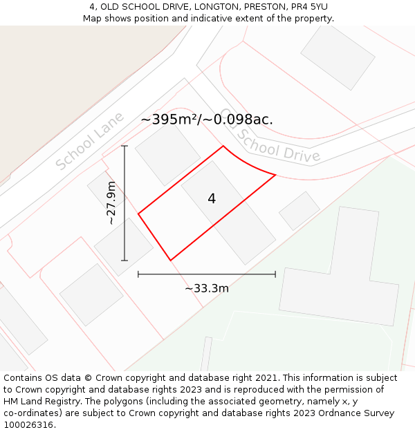 4, OLD SCHOOL DRIVE, LONGTON, PRESTON, PR4 5YU: Plot and title map