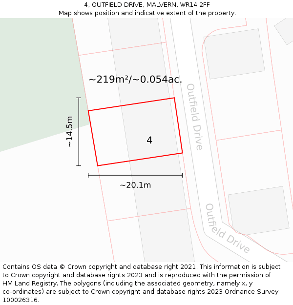 4, OUTFIELD DRIVE, MALVERN, WR14 2FF: Plot and title map