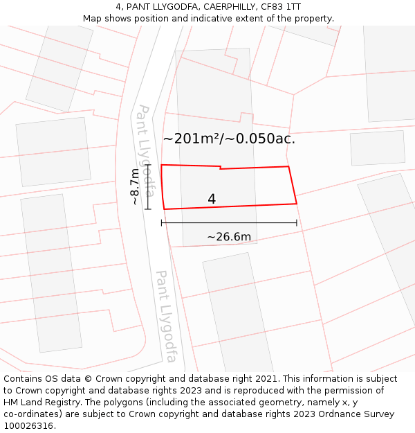 4, PANT LLYGODFA, CAERPHILLY, CF83 1TT: Plot and title map