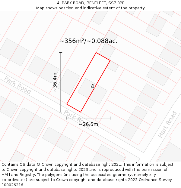 4, PARK ROAD, BENFLEET, SS7 3PP: Plot and title map