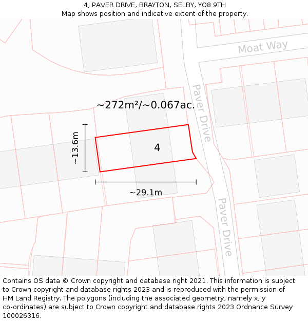 4, PAVER DRIVE, BRAYTON, SELBY, YO8 9TH: Plot and title map