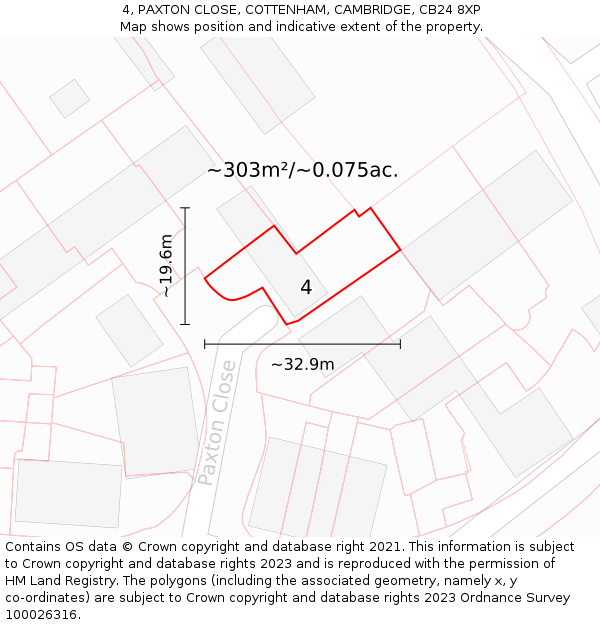 4, PAXTON CLOSE, COTTENHAM, CAMBRIDGE, CB24 8XP: Plot and title map