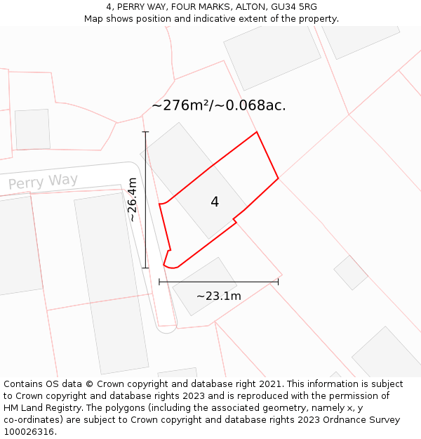 4, PERRY WAY, FOUR MARKS, ALTON, GU34 5RG: Plot and title map