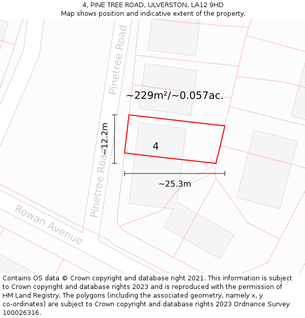 4, PINE TREE ROAD, ULVERSTON, LA12 9HD: Plot and title map