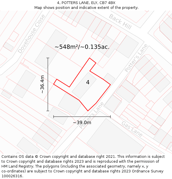 4, POTTERS LANE, ELY, CB7 4BX: Plot and title map